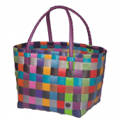 färgglad flerfärgad handväska från handed by handvävd av återvunnen plast