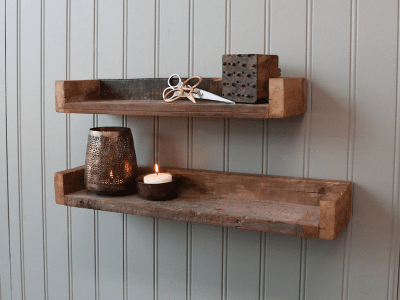 unik vägghylla i återvunnen trä stor och liten